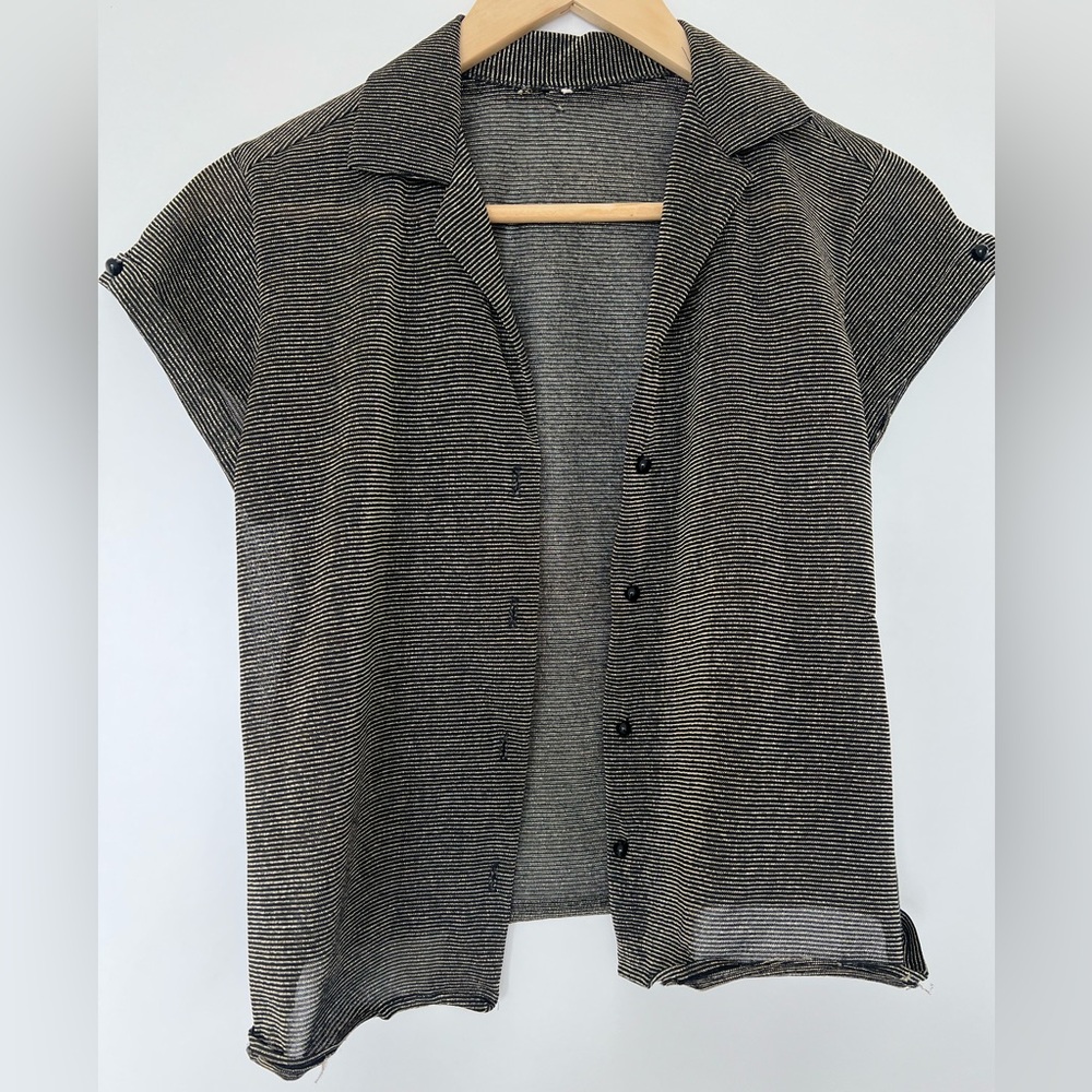 Sheer gold button down black buttons